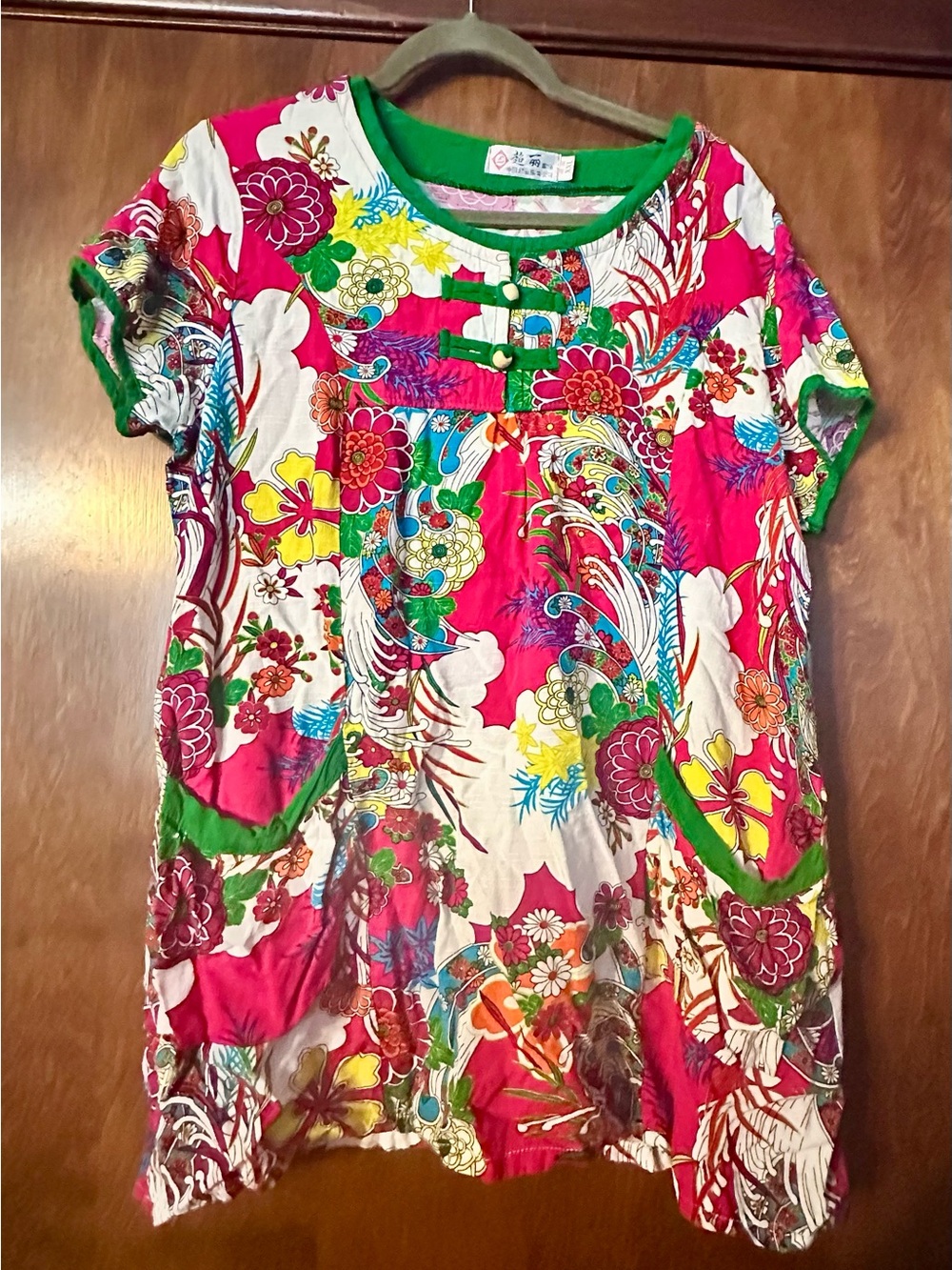 Huizhou Chaoli Gravity Floral Patchwork Tunic w/Green Trim XXL see measurements